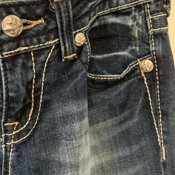 Miss Me Embroidered & Embellished Rhinestones Pockets Blue Denim Skinny-26 - Picture 9 of 14